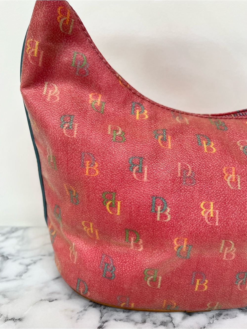 Dooney & Bourke Vintage Pink Multicolor Rainbow Logo Hobo Shoulder Bag Y2K - Picture 8 of 16